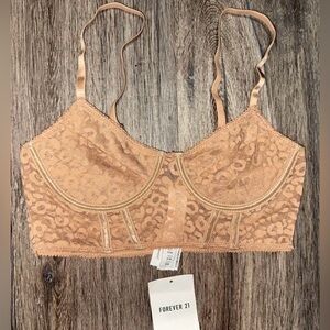 NWT Forever21 Sheer Mesh Leopard Print Corset Bodice Balconette Bra Bralette